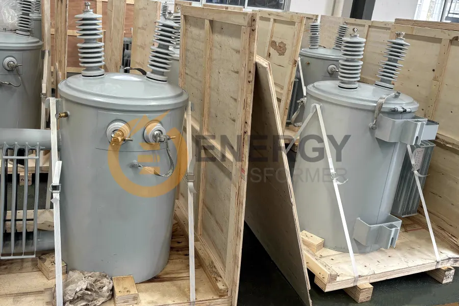 Packaging and Shipping of 75 kVA Single Phase Pole-Mounted Distribution Transformer 13.2 kV - 120/240 V by Energy Transformer, Manufacturer and Supplier for Global Markets.