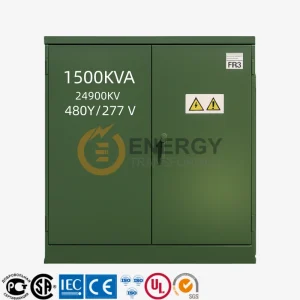 1500 kVA Pad Mounted Transformer – 3 Phase Outdoor Distribution Unit by Energy Transformer, Export to USA, Canada, Mexico, Brazil, Argentina, Peru, Guyana, Bolivia, Panama, Spain