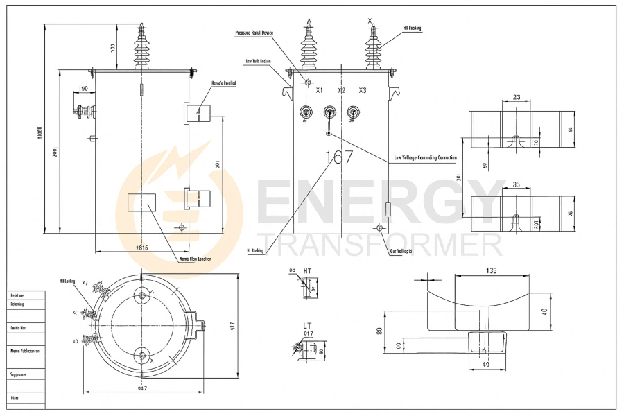 167 kVA pole-mounted power transformer by Energy Transformer, factory wholesale supplier with CAD drawings, for overhead utility use across the Americas