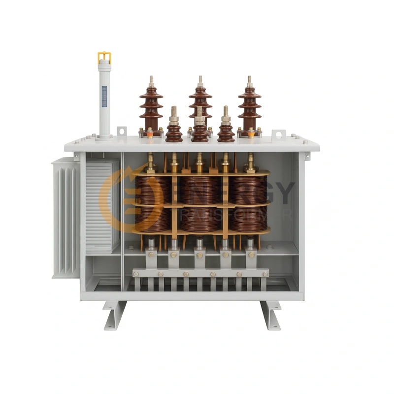 Internal structure of 750 kVA oil-immersed distribution transformer with copper winding and ONAN cooling, rated 13.2 kV to 208Y/120 V for industrial and utility use