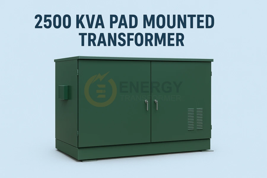 Energy Transformer 2500 kVA pad mounted distribution transformer for outdoor use in the USA.