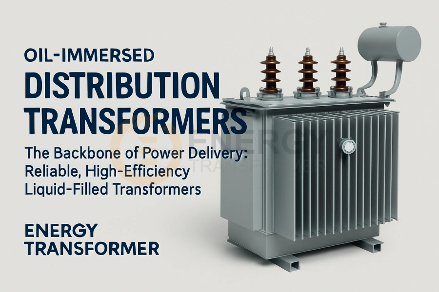 Transformador de distribución sumergido en aceite de Energy Transformer para sistemas eléctricos de media tensión en Norteamérica y Europa.