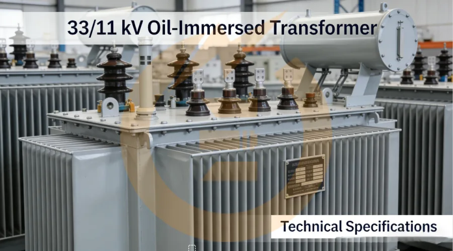 High-capacity 33/11 kV oil-immersed transformer for medium-voltage power distribution, designed for industrial substations and utility grids, ensuring efficient, reliable, and safe energy supply – Energy Transformer.