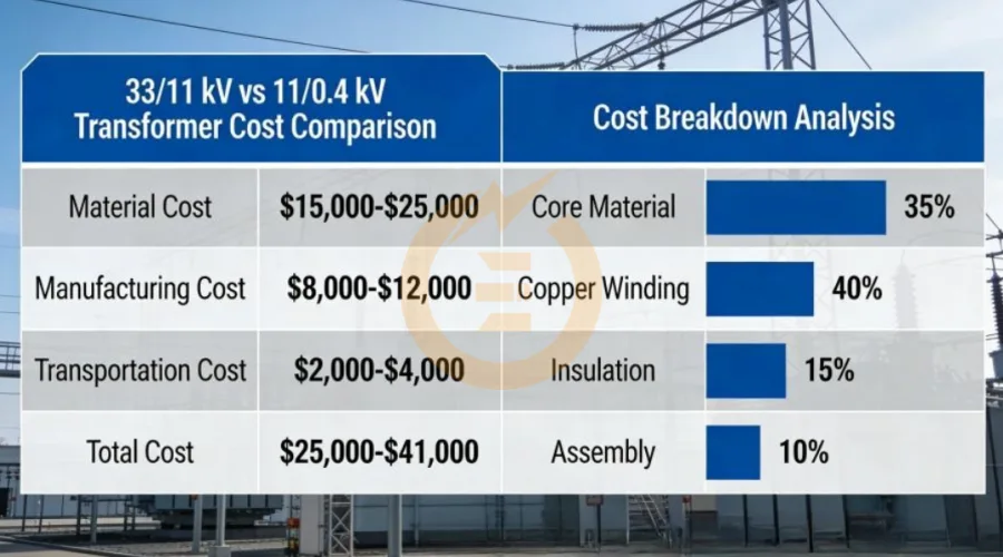 Cost comparison between 33/11 kV and 11/0.4 kV transformers for medium- and low-voltage power distribution in global industrial projects, highlighting budgeting, technical differences, and procurement insights – Energy Transformer.